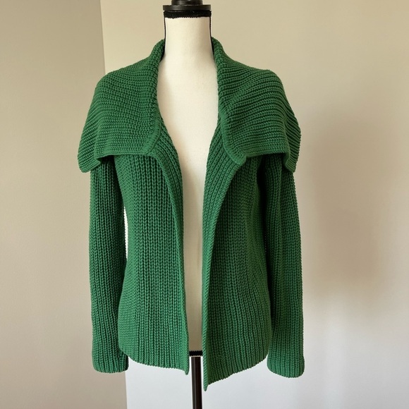 Talbots open front shawl collar heavier weight sweater in green size medium - Picture 5 of 11